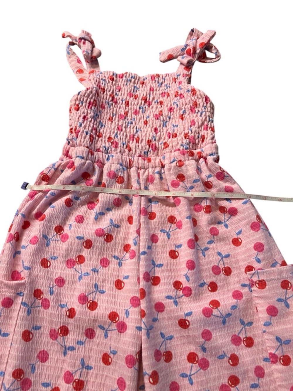 Paisley Lane Girls Pink Cherry-Print Smocked Jumpsuit Size 7 - Picture 5 of 9